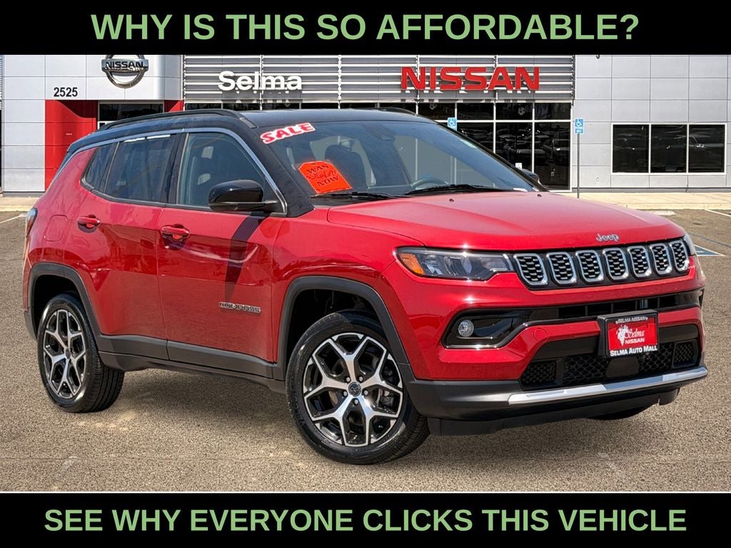 2025 Jeep Compass Limited in Red — front three-quarter view